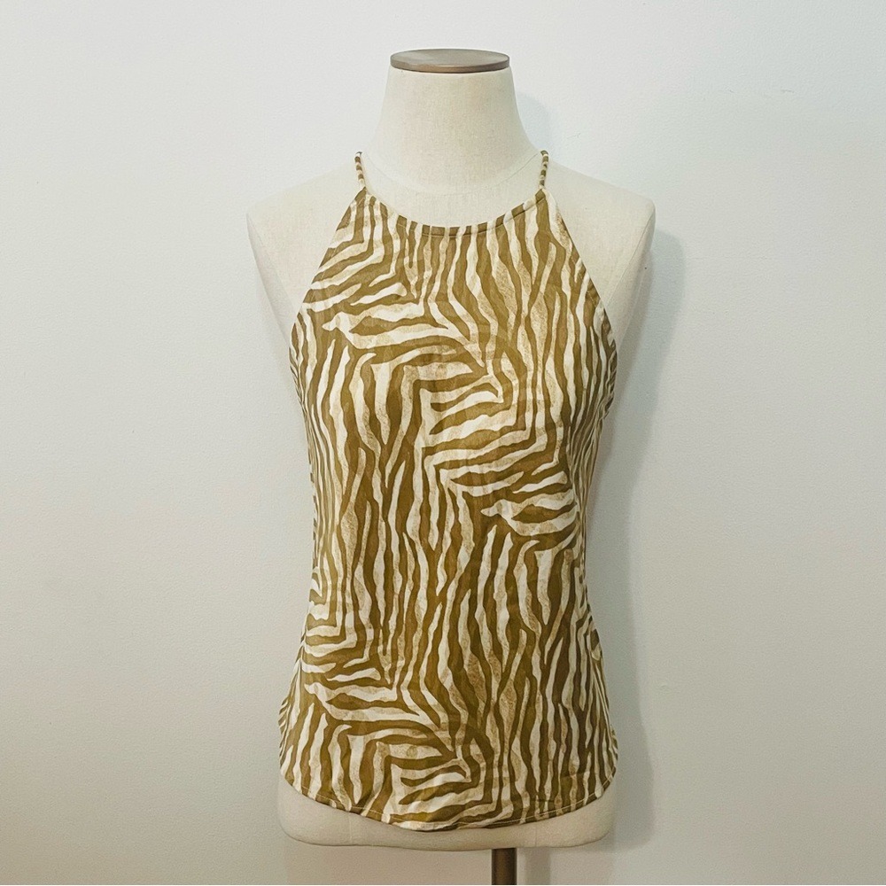 Banana Republic Womens Zebra Print Halter Top Tan White Blouse 803888-00-1 Small